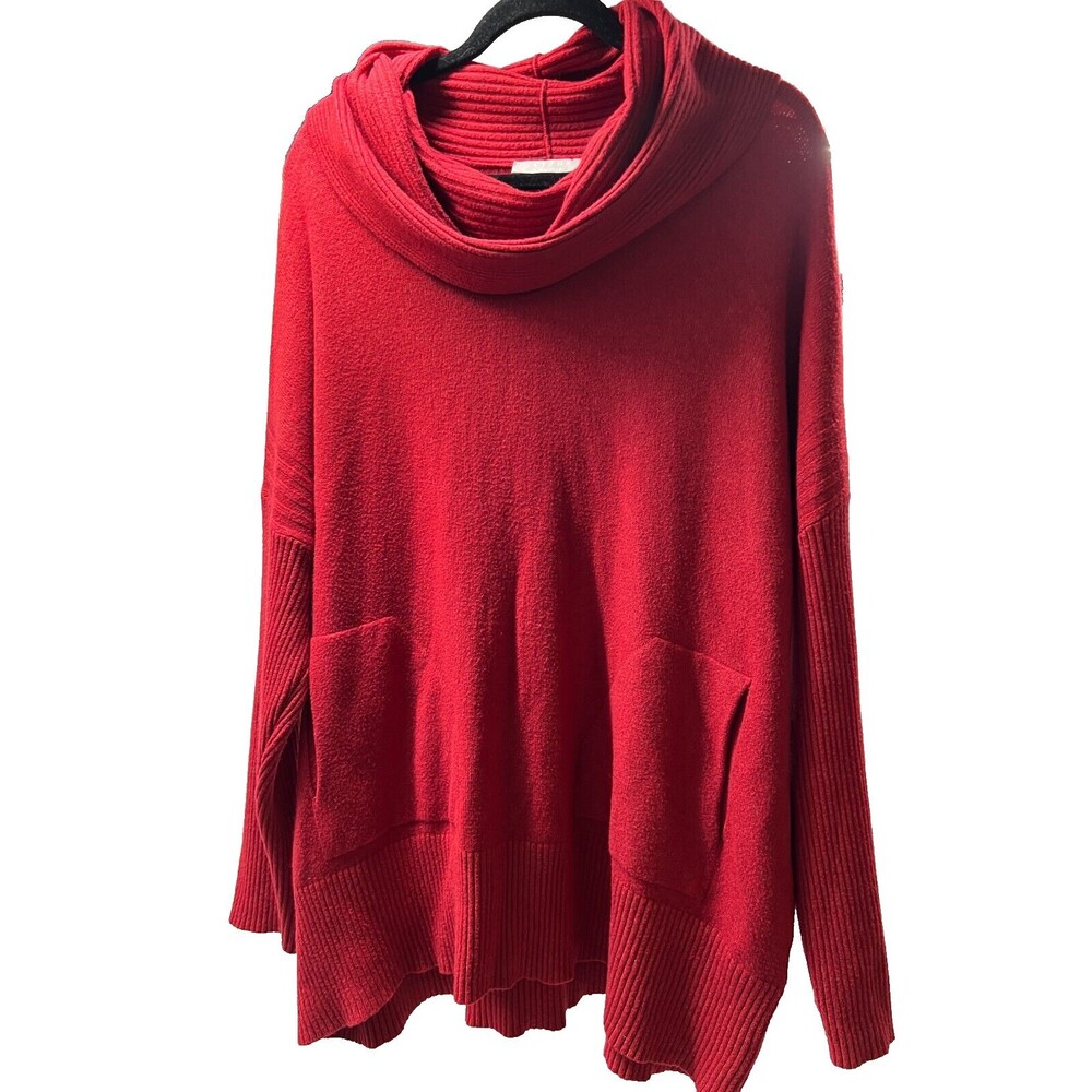 CYRUS Women's PLUS Size 3X Cowl Neck Tunic Sweater Cab Red Waffle Knit - $110